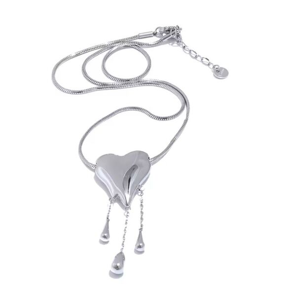 Silver Stainless Steel Heart Necklace – Elegant & Romantic - Picture 1 of 14